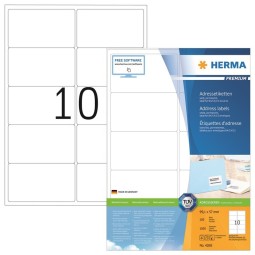 Laadukas, pyöreäreunainen tulostustarra Herma 4268 Premium, tarrakoko 99,1x57mm. 1000 tarraa pakkauksessa.
