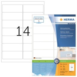 Laadukas, pyöreäreunainen tulostustarra Herma 4678 Premium, tarrakoko 38,1x99,1mm. 1400 tarraa pakkauksessa.