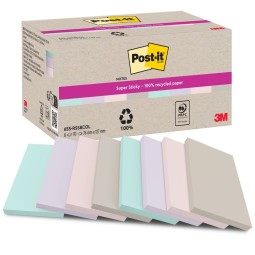 Aito Post-It 655 EKO 76x127mm Recycled viestilappu, 8 pastellisävyistä nidettä pakkauksessa