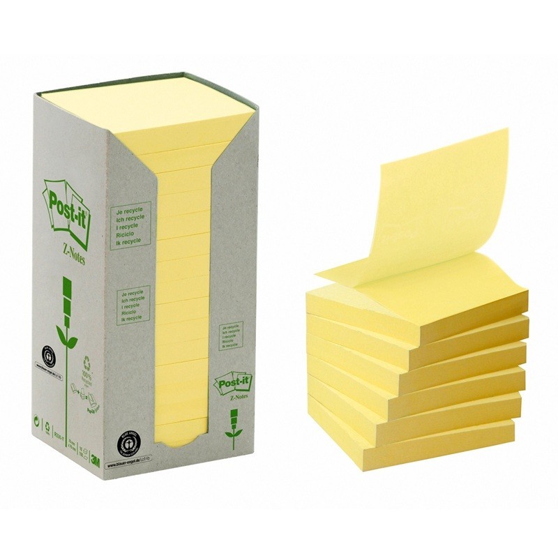 Post-It 330 EKO Z-Notes 76x76mm Recycled viestilappu, 16 kanariankeltaista nidettä pakkauksessa