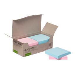 Edullinen Q-Connect Recycled Quick Notes -viestilappu, 12 pastellinsävyistä nidettä pakkauksessa.
