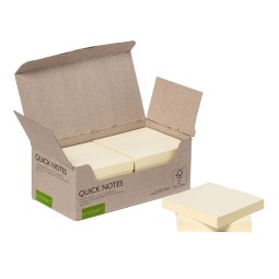 Edullinen Q-Connect Recycled Quick Notes -viestilappu, 12 keltaista nidettä pakkauksessa.