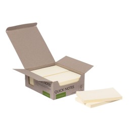 Edullinen Q-Connect Recycled Quick Notes -viestilappu, 12 keltaista nidettä pakkauksessa.