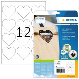 Laadukas, sydänkuvioinen tulostustarra Herma 10791 Premium. 120 tarraa pakkauksessa.