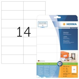 Laadukas, teräväreunainen tulostustarra Herma 5057 Premium, tarrakoko 42,3x105mm. 350 tarraa pakkauksessa.