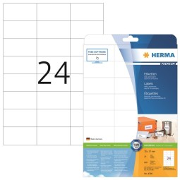 Laadukas, teräväreunainen tulostustarra Herma 4390 Premium, tarrakoko 37x70mm. 600 tarraa pakkauksessa.