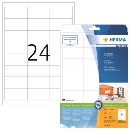Laadukas, teräväreunainen tulostustarra Herma 5053 Premium, tarrakoko 33,8x66mm. 600 tarraa pakkauksessa.