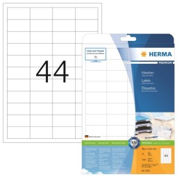 Laadukas, teräväreunainen tulostustarra Herma 5051 Premium, tarrakoko 25,4x48,3mm. 1100 tarraa pakkauksessa.
