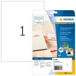 Kiiltävä, läpinäkyvä etikettitarra Herma 8964 Special mustesuihkutulostimelle, tarrakoko A4. 10 tarraa pakkauksessa.