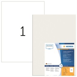 Valkoinen filmitarra Herma 9544 Extra Strong Outdoor erikoisvahvalla liimalla kestää äärimmäisiä lämpötiloja.