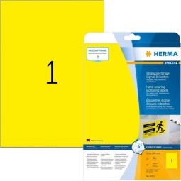 Keltainen filmitarra Herma Extra Strong Outdoor erikoisvahvalla liimalla kestää kulutusta ilman repeämistä.