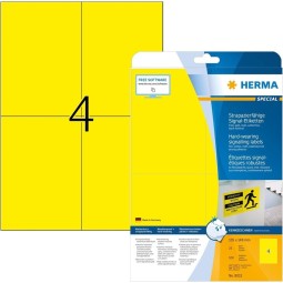 Keltainen filmitarra Herma Extra Strong Outdoor erikoisvahvalla liimalla kestää kulutusta ilman repeämistä.