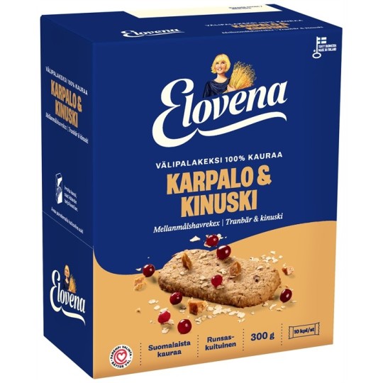 Välipalakeksi 10x30g Elovena Karpalo & Kinuski
