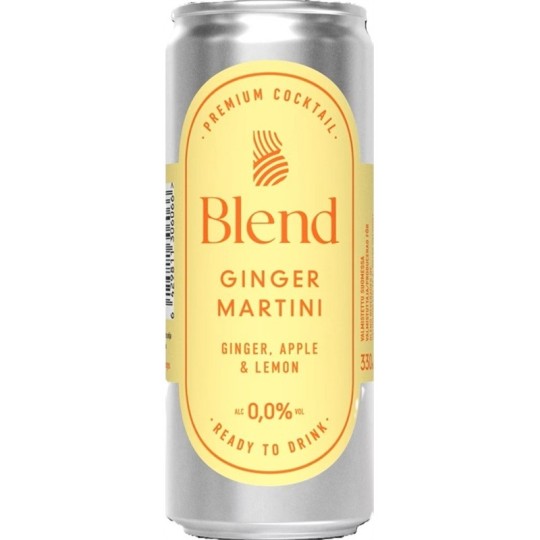 Alkoholiton premium-cocktail Blend Ginger Martini 0,0% 330ml kesän rientoihin ja yritystapahtumiin