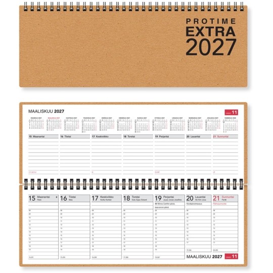 Protime 2027 Extra Pöytäkalenteri, tukevat kierrätyskartonkikannet