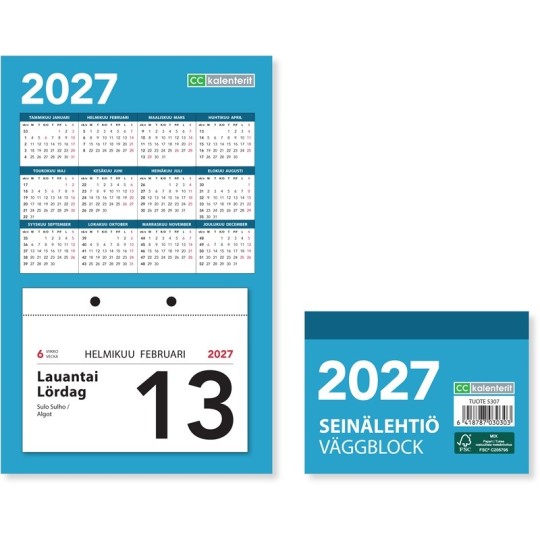Seinälehtiö 2027 / Väggblock, klassinen kalenterilehtiö seinälle