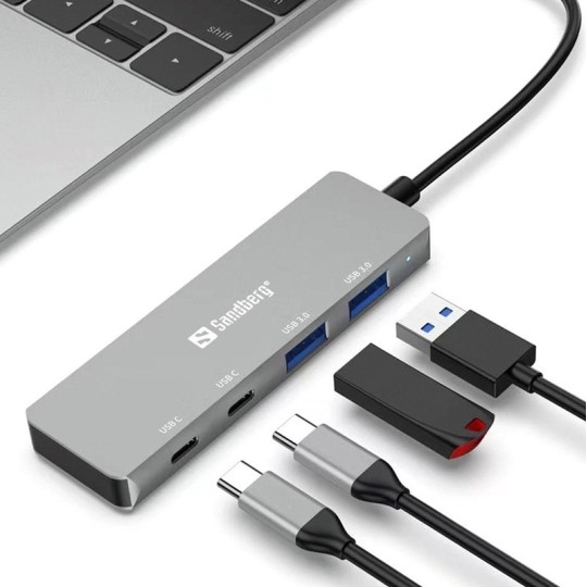 USB-C Hub 2xUSB-A & 2xUSB-C Sandberg 136-50, pidä työpiste siistinä