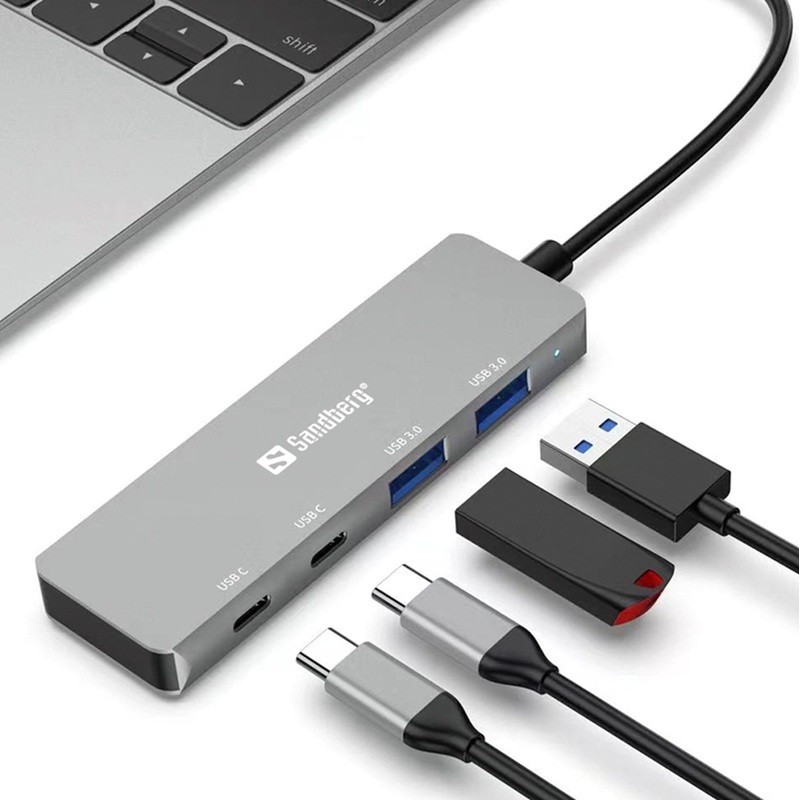 USB-C Hub 2xUSB-A & 2xUSB-C Sandberg 136-50, pidä työpiste siistinä