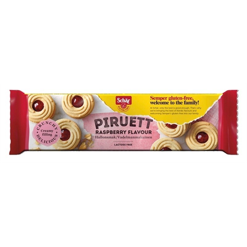 Gluteeniton keksi Schär Piruetti Vadelma 110g, todellinen klassikko kahvipöydässä