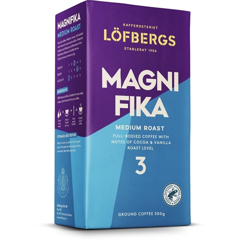 Kahvi 500g Sj Löfbergs Magnifika, keskipaahdettu ja maukas kahvi, suodatinjauhatus.