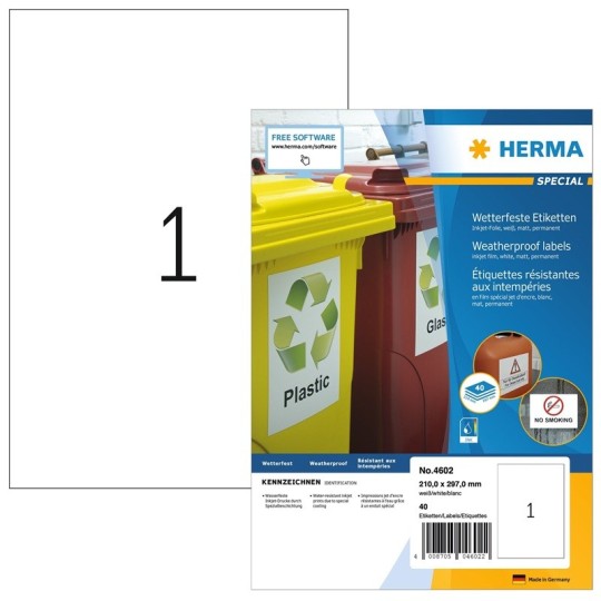 Säänkestävä tulostustarra 210x297mm (40) Herma 4602
