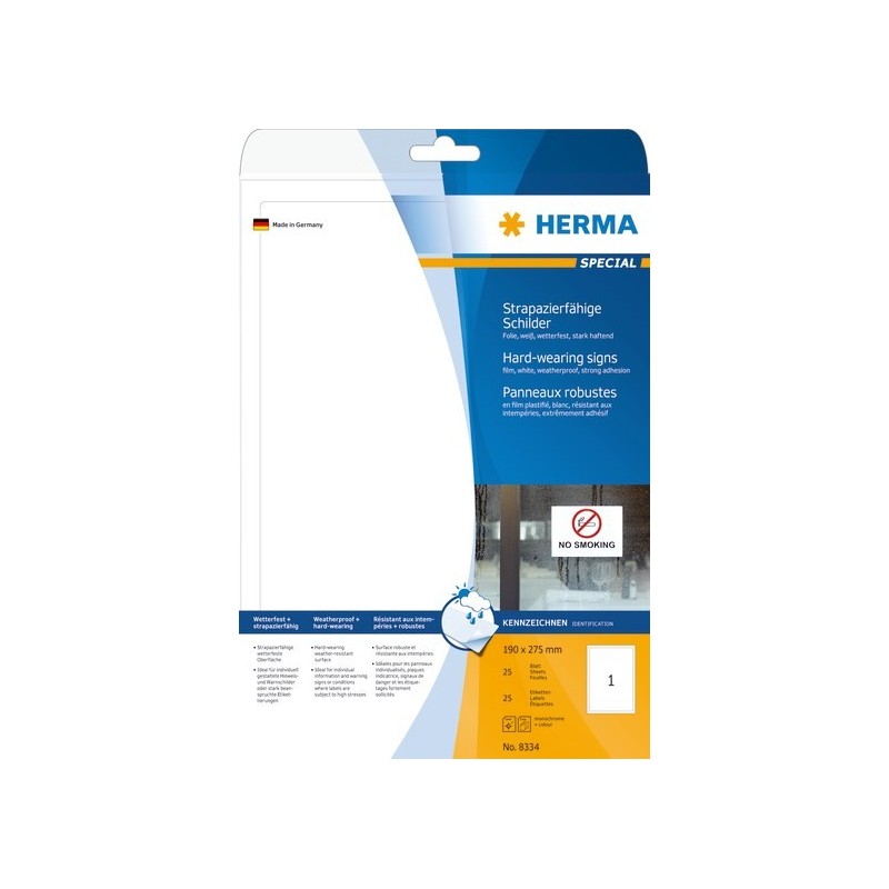 Säänkestävä tulostustarra 190x275mm (25) Herma 8334 Extremely Strong