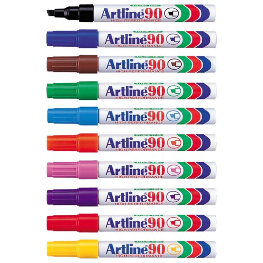 Huopakynä 2-5 Artline 90 soveltuu käytettäväksi useimmilla pinnoilla kuten paperi, pahvi, muovi, metalli ja lasi.