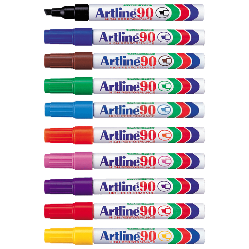 Huopakynä 2-5 Artline 90 soveltuu käytettäväksi useimmilla pinnoilla kuten paperi, pahvi, muovi, metalli ja lasi.
