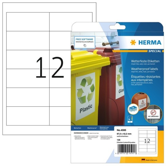 Säänkestävä tulostustarra Herma 4595 Extra Strong Inkjet, valkoinen ja mattapintainen mustesuihkukalvotarra