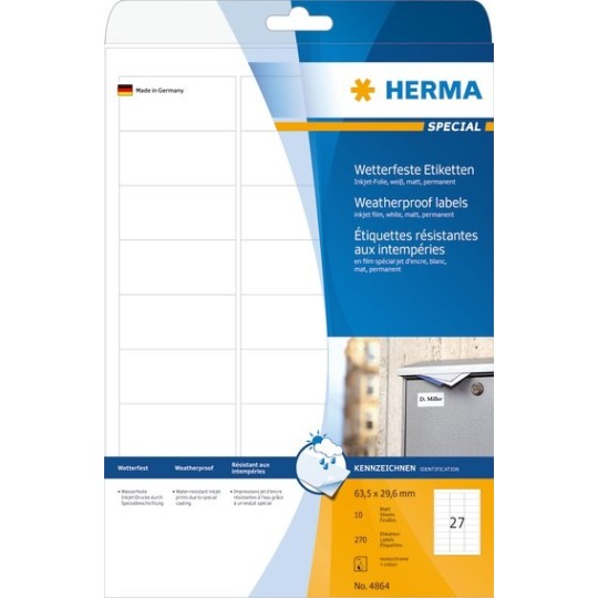 Säänkestävä tulostustarra Herma 4864 Extra Strong Inkjet, valkoinen ja mattapintainen mustesuihkukalvotarra