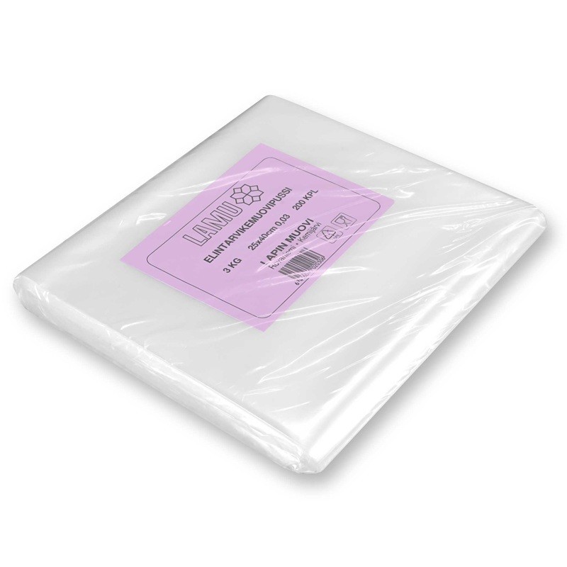 Elintarvikemuovipussi kylmäsäilytykseen 3kg.