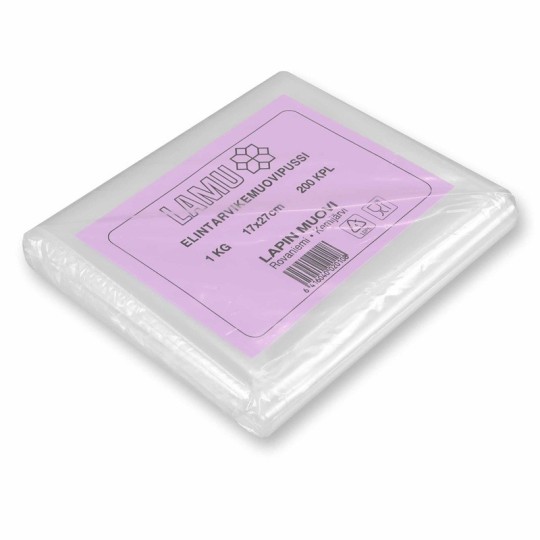 Elintarvikemuovipussi kylmäsäilytykseen 1kg.