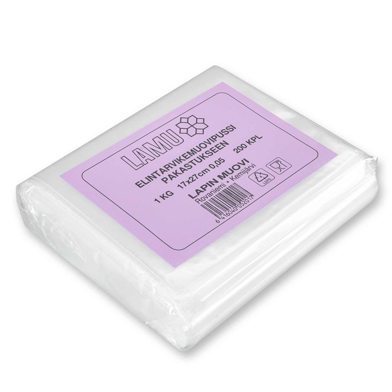 Elintarvikemuovipussi kylmäsäilytykseen ja pakastukseen 1kg.