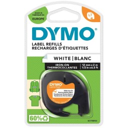 Dymo LetraTAG 12mm Iron-On 18768 on tulostettava, pesunkestävä ja silitettävä tekstiilitarra.