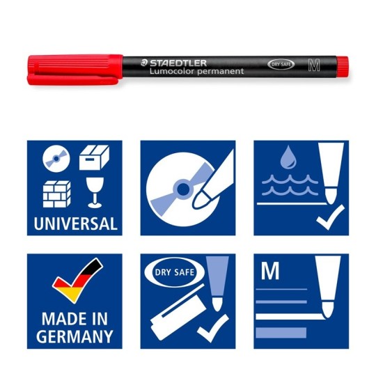 Merkintäkynä 1mm Staedtler Lumocolor 317 Permanent. Huopakynä 1,0mm Medium-kärjellä ja pysyvällä musteella.