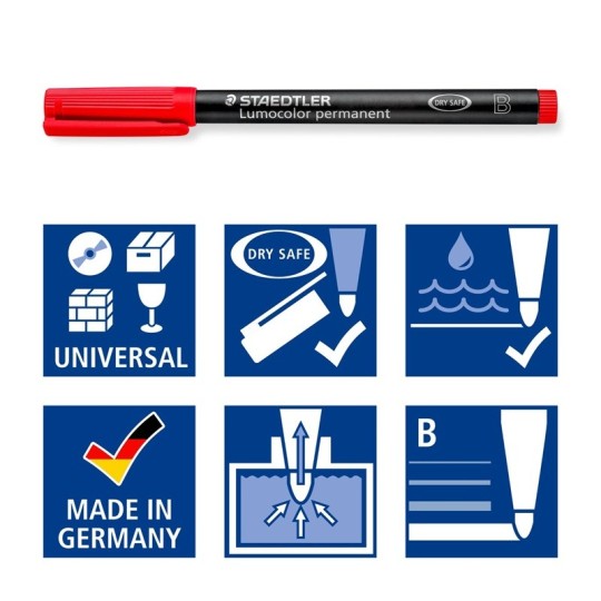 Merkintäkynä Staedtler Lumocolor 314 Permanent. Huopakynä paksulla viistokärjellä ja pysyvällä musteella.