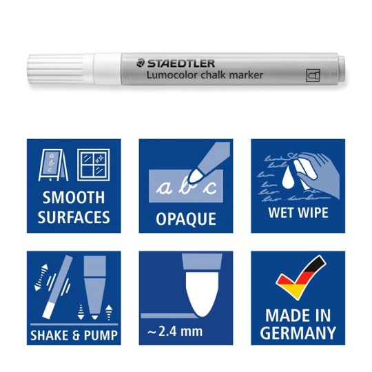 Lasitaulukynä 2,4mm Staedtler Lumocolor Chalk Marker Valkoinen