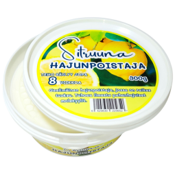 Hajunpoistaja 300g Sitruuna. Pitkävaikutteinen, kiinteän geelimäinen hajunpoistaja, jossa on raikas sitruunan tuoksu.