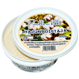 Hajunpoistaja 300g Puuvillankukka. Pitkävaikutteinen, kiinteän geelimäinen hajunpoistaja, jossa on mieto kukan tuoksu.