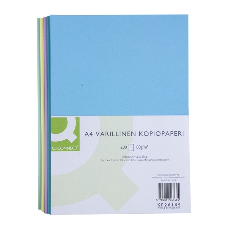 Väripaperilajitelma A4 80g Q-Connect kaikenlaiseen kopiointiin, laser- ja mustesuihkutulostukseen.