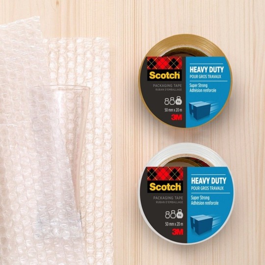 Pakkausteippi 48mm Scotch Extra Resistant katkaisulaitteella pitää erittäin lujasti ja sopii pakkaamiseen ja kuljetukseen