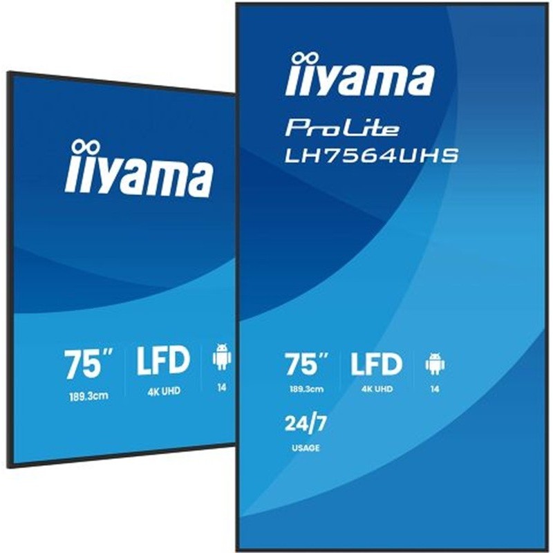 Tehokas 75" 4K/UHD-näyttö myymälämainontaan ja julkisten tilojen infoesityksiin edistyneillä ohjaus- ja liitäntävaihtoehdoilla