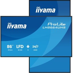 Tehokas 85,6" 4K-näyttö myymälämainontaan ja julkisten tilojen infoesityksiin edistyneillä ohjaus- ja liitäntävaihtoehdoilla.