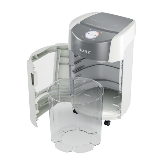 Leitzin innovatiivinen ja tyylikäs 8 arkin OptiMax SO 350 -paperintuhooja toimistokäyttöön.