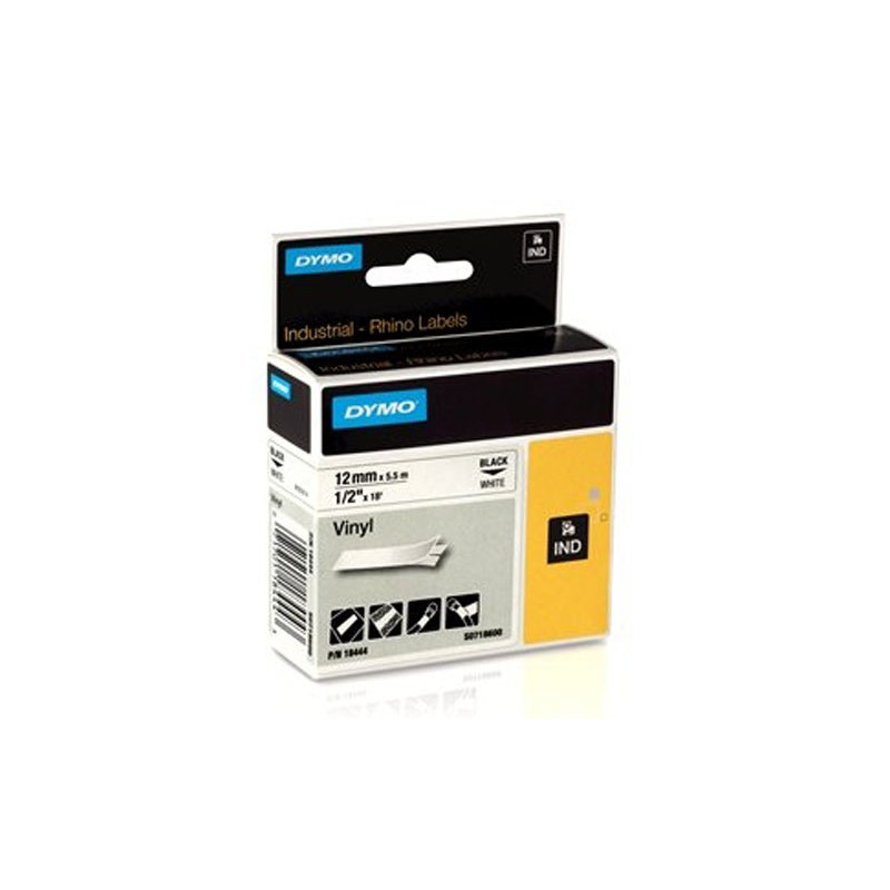 Dymo RP 12mm Vinyyliteippi musta/valkoinen 18444